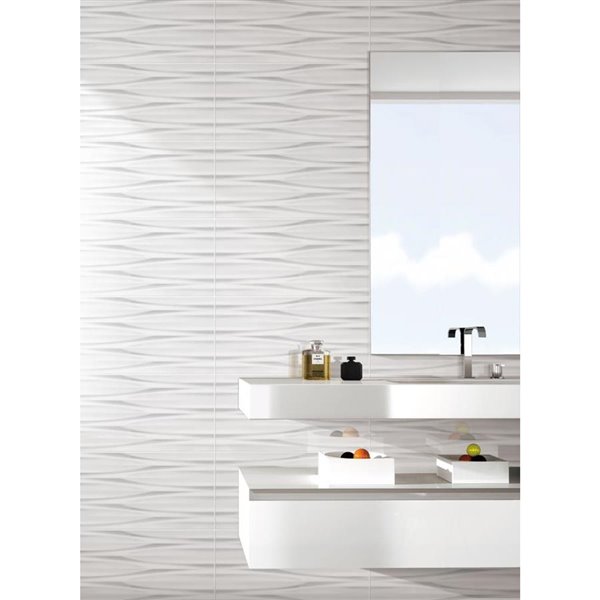 Avenzo White Ceramic Wall Tile, White Wavy Wall Tiles
