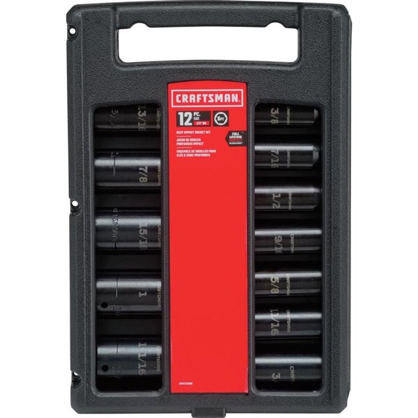 Craftsman 9-15886 6 Point Deep 1/2-Inch Drive Standard Easy to Read Impact Socket Set 12-Piece 