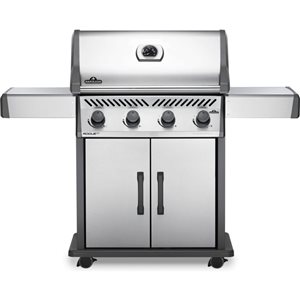 Napoleon Rogue XT 525 Propane Gas Grill with Bonus Smoker Box, Stainless Steel - With Four Burners, Barbecue Gas Cart, Folding
