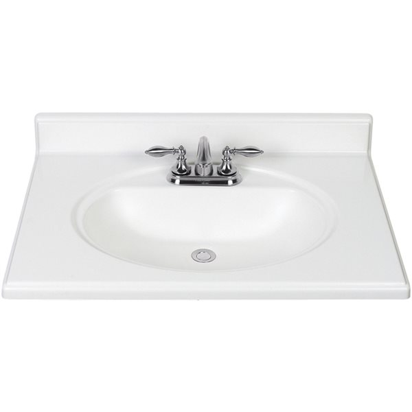 White Cultured Marble Integral Bathroom, 31 X 22 Vanity Top For Vessel Sink