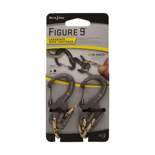 Nite Ize Figure 9 Rope Tightener Small Black Aluminum Tie Down Tool 2-Pack 