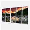 Designart Canada Rocky Mountain River at Sunset 28-in x 60-in 5 Panel Wall Art