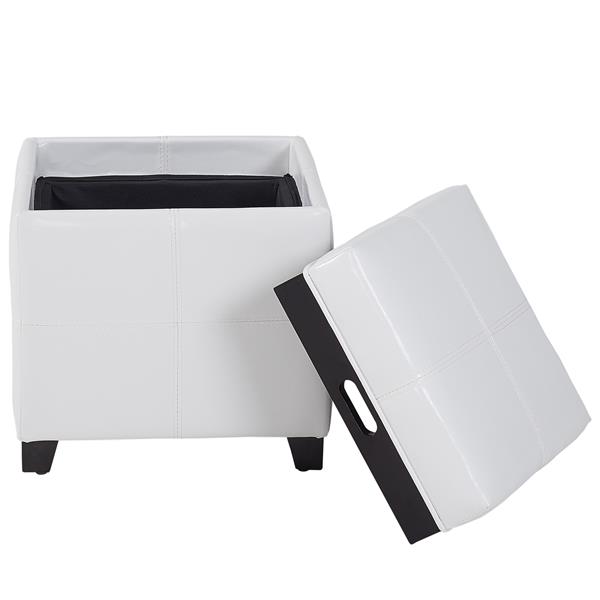 White Storage Cube With Reversible Tray, Faux Leather Ottoman With Reversible Tray Tops White