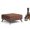 Simpli Home Owen Distressed Saddle Brown Square Coffee Table Ottoman with Storage