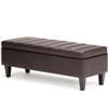 Simpli Home Monroe  48-in x 17.7-in Chocolate Brown Faux Leather Storage Ottoman