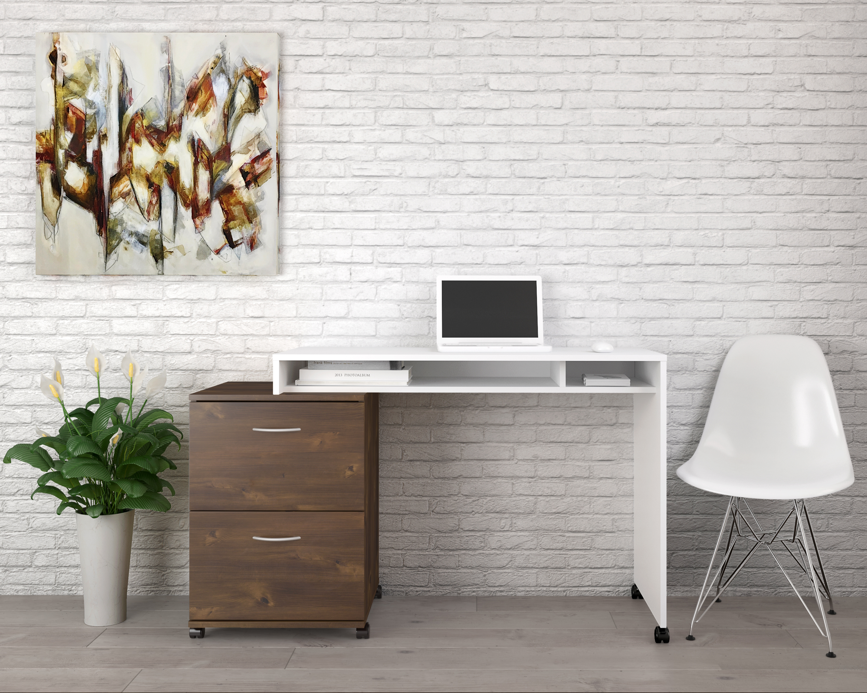 Image of Nexera Essentials White and Truffle 2-Piece Home Office Set