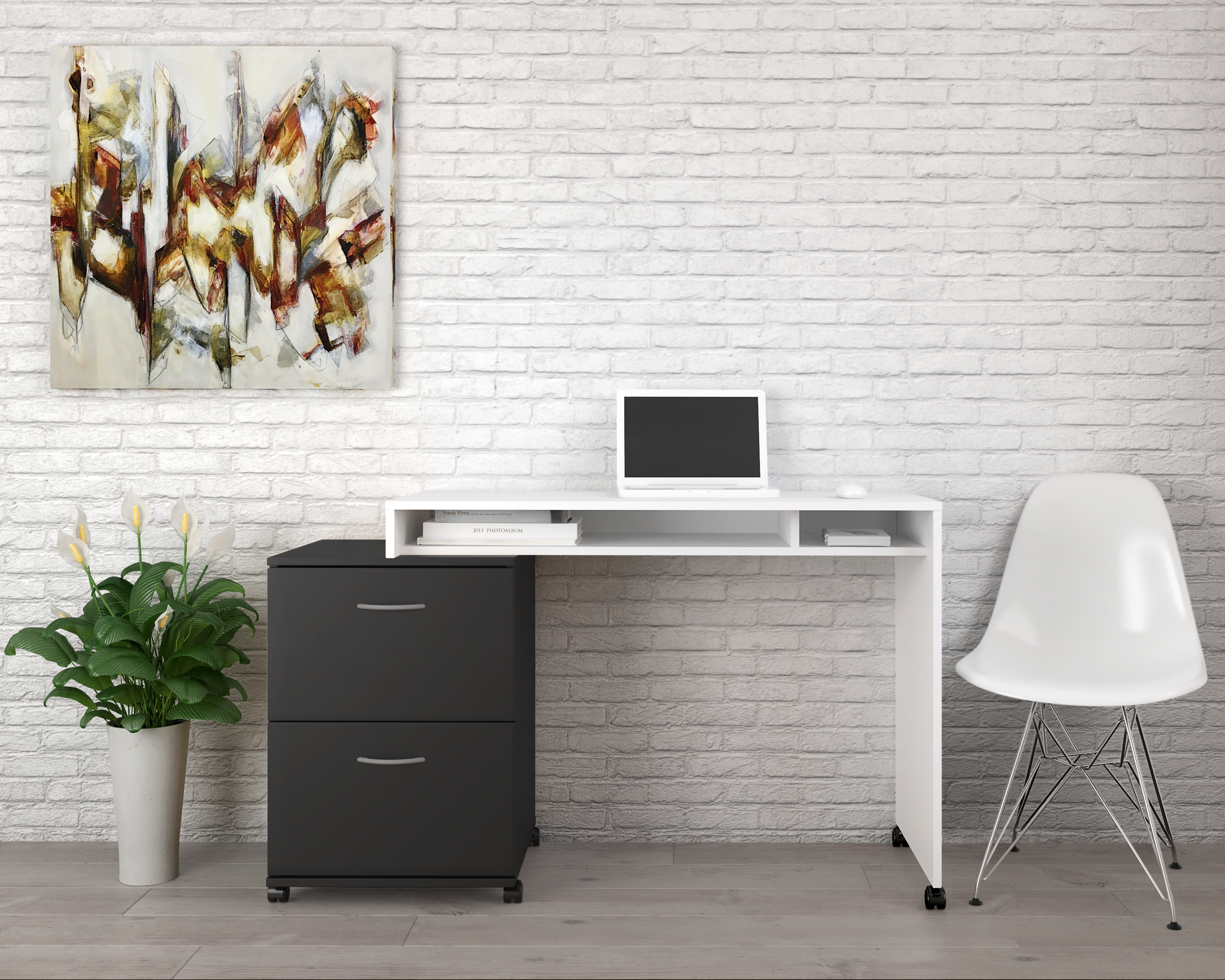 Image of Nexera Essentials White and Black 2-Piece Home Office Set