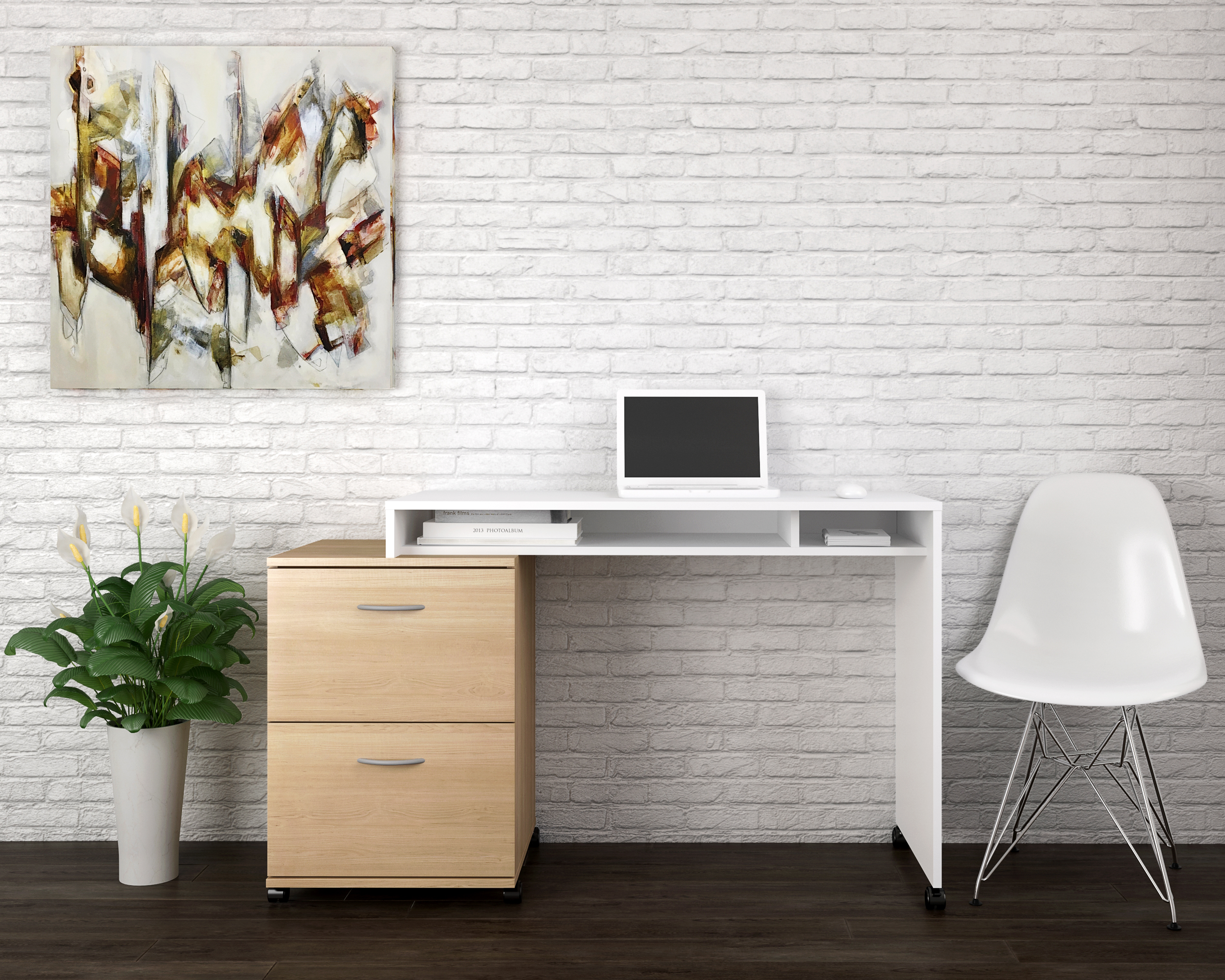 Image of Nexera Essentials Maple and White 2-Piece Home Office Set