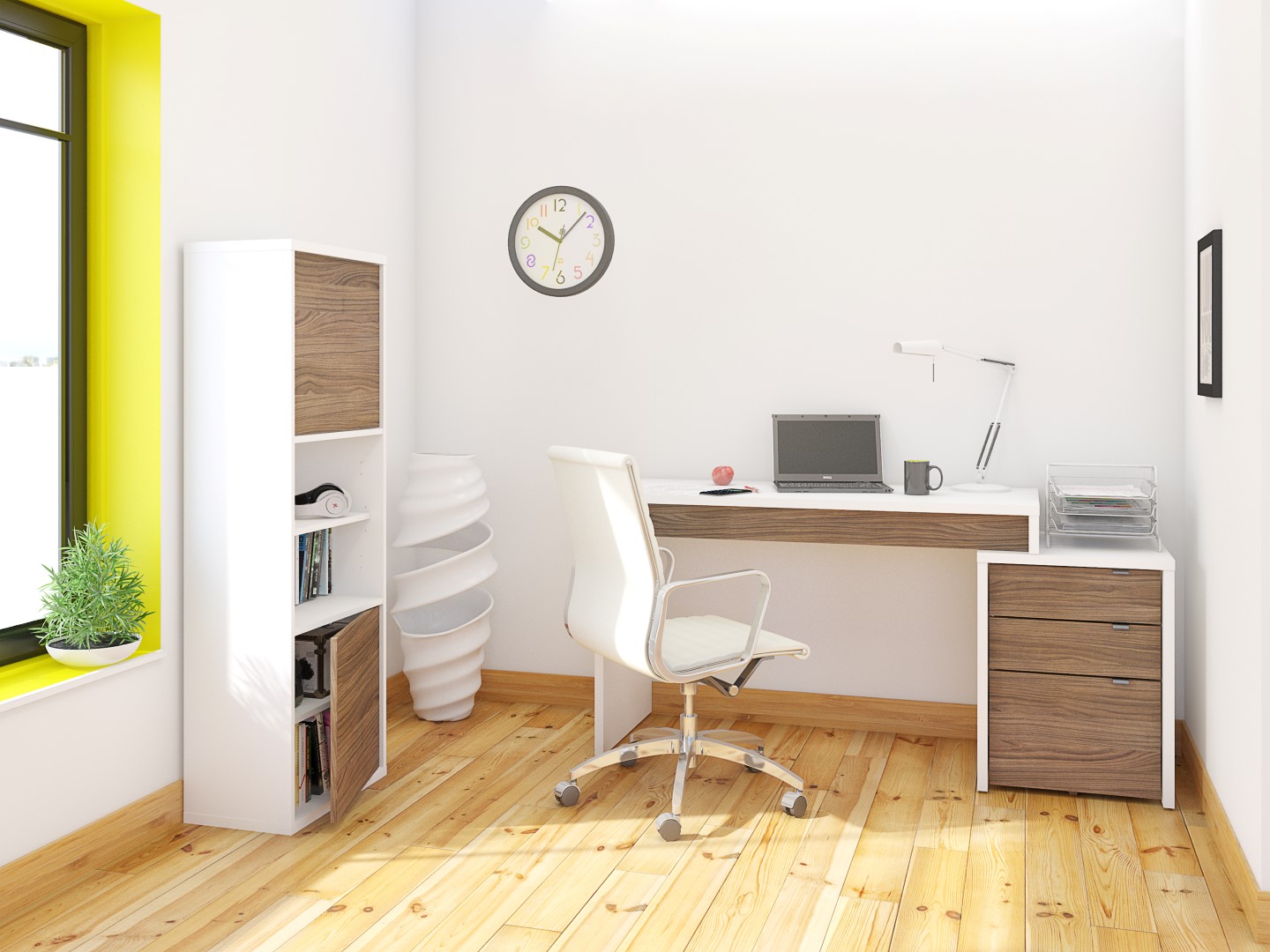 Image of Nexera Liber-T White and Walnut 3-Piece Home Office Set