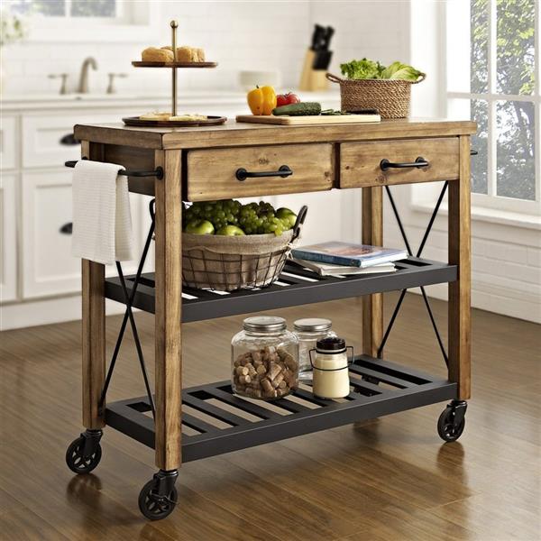 Brown Rustic Kitchen Cart, Rustic Kitchen Island On Casters