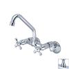 Pioneer Industries Premium Polished Chrome 8-in Cross-Handle Wall Mount High-Arc Kitchen Faucet