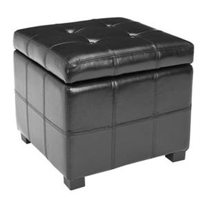 Faux Leather Tufted Ottoman, Black Leather Tufted Ottoman