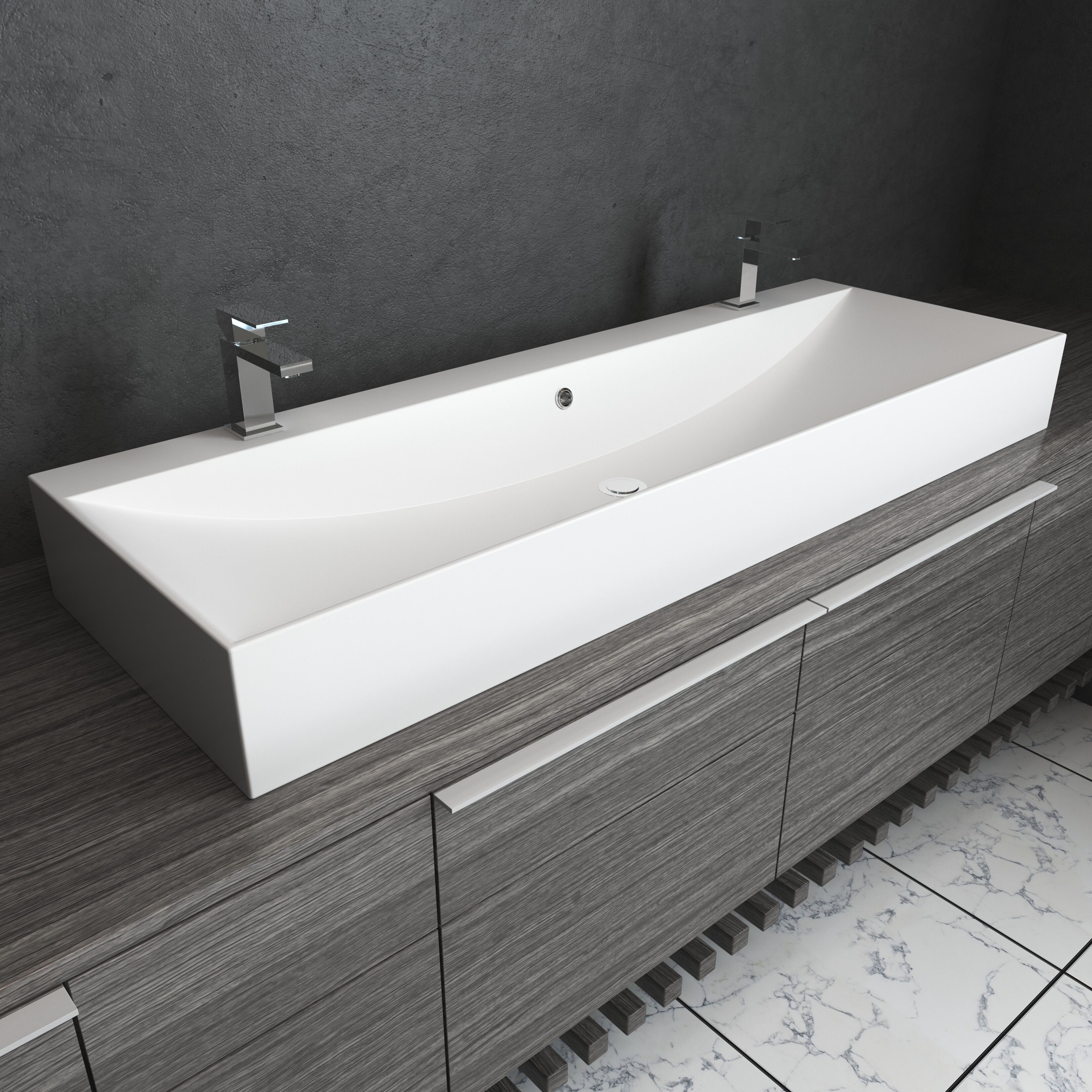 Cantrio Koncepts Double Faucet Modern, Bathroom Trough Sink