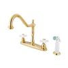 Elements of Design New Orleans Polished Brass 10.5-in Cross-Handle Deck Mount Bridge Kitchen Faucet with White Sprayer