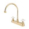 Elements of Design Chicago Polished Brass 12-in 2-Cross Handle High-Arc Deck Mount Kitchen Faucet