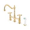 Elements of Design Polished Brass 13-in Cross-Handle Deck Mount Kitchen Faucet with White Sprayer