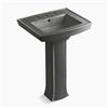 KOHLER Archer 23.94-in x 35.25-in Thunder Grey Pedestal Sink with Faucet Hole