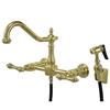 Elements of Design Wall Mounted Polished Brass Kitchen Faucet With Sprayer