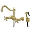 Elements of Design Wall Mounted Polished Brass Kitchen Faucet With Sprayer