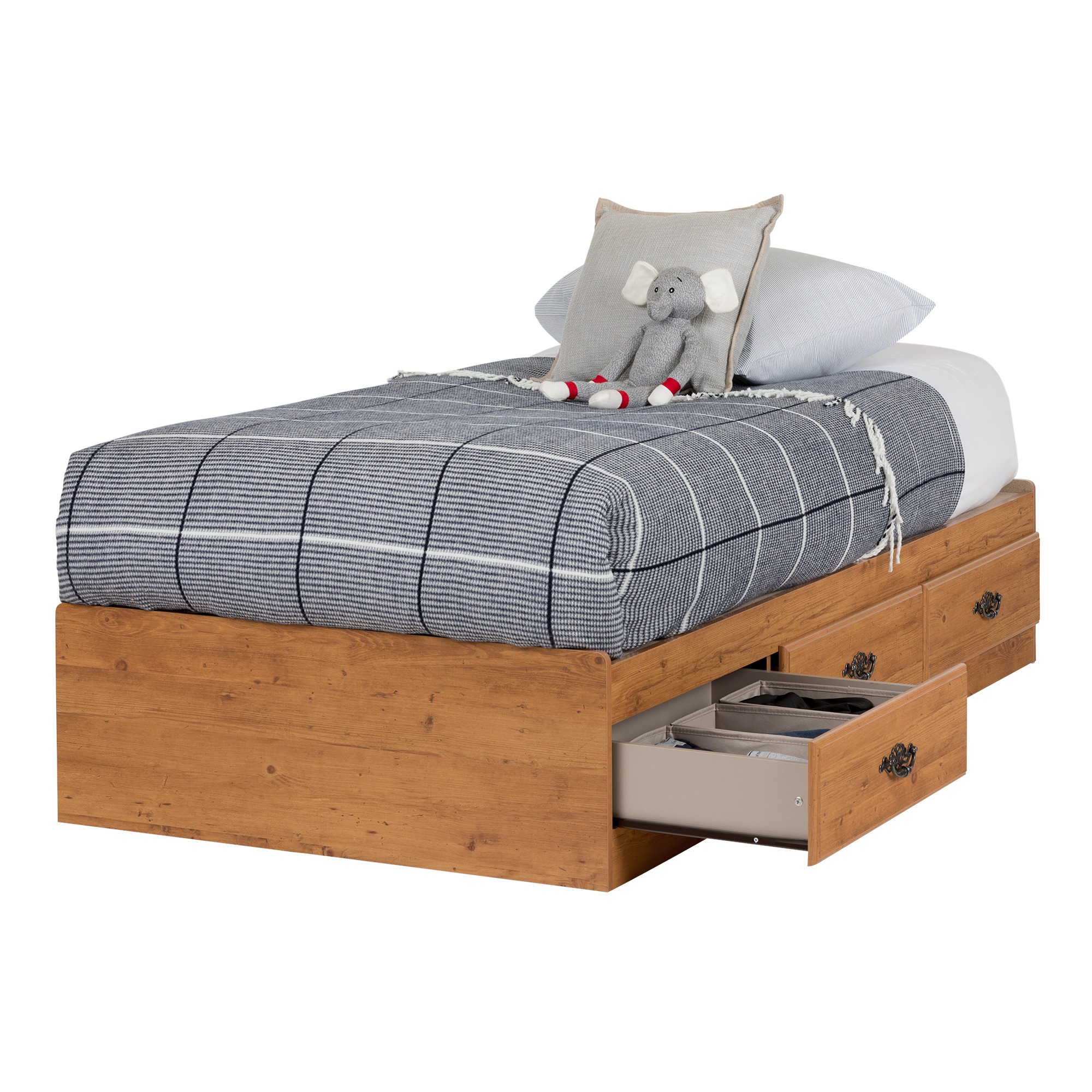 South Shore Prairie Twin Mates Bed with 3 Drawers in Country Pine