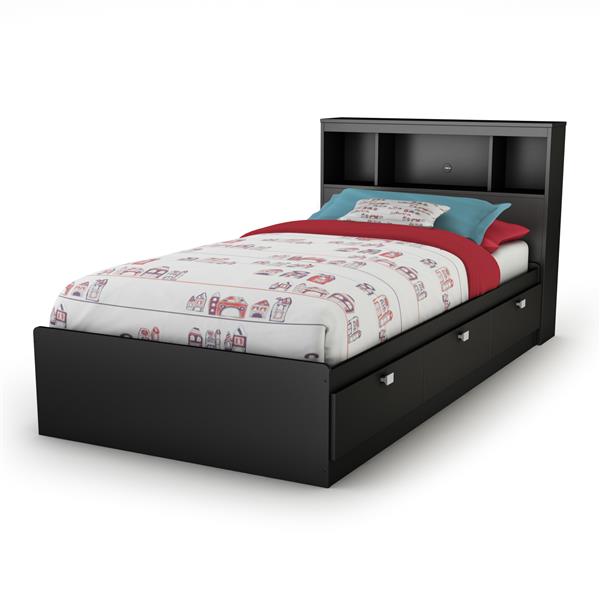 Pure Black Spark Storage Bed, Full Bed Headboard With Shelves