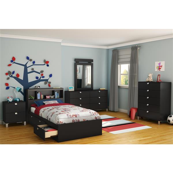 Pure Black Spark Storage Bed, Children S Bed With Bookcase Headboard