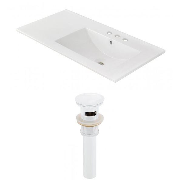 American Imaginations 35 5 In X 18 25 White Ceramic Vanity Top Set 4 Centreset Bathroom Sink Drain Lowe S Canada - How To Set A Bathroom Sink Drain