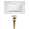 American Imaginations Vee 30-in x 18.5-in White Widespread Ceramic Top Set With Gold Sink Drain