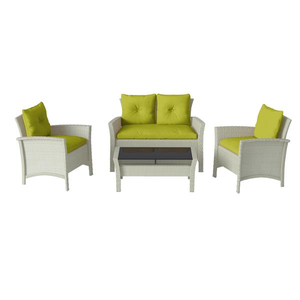 Corliving 4 Pc Grey Lime Green Rattan Wicker Patio Set Lowe S Canada - Lime Green Patio Chairs