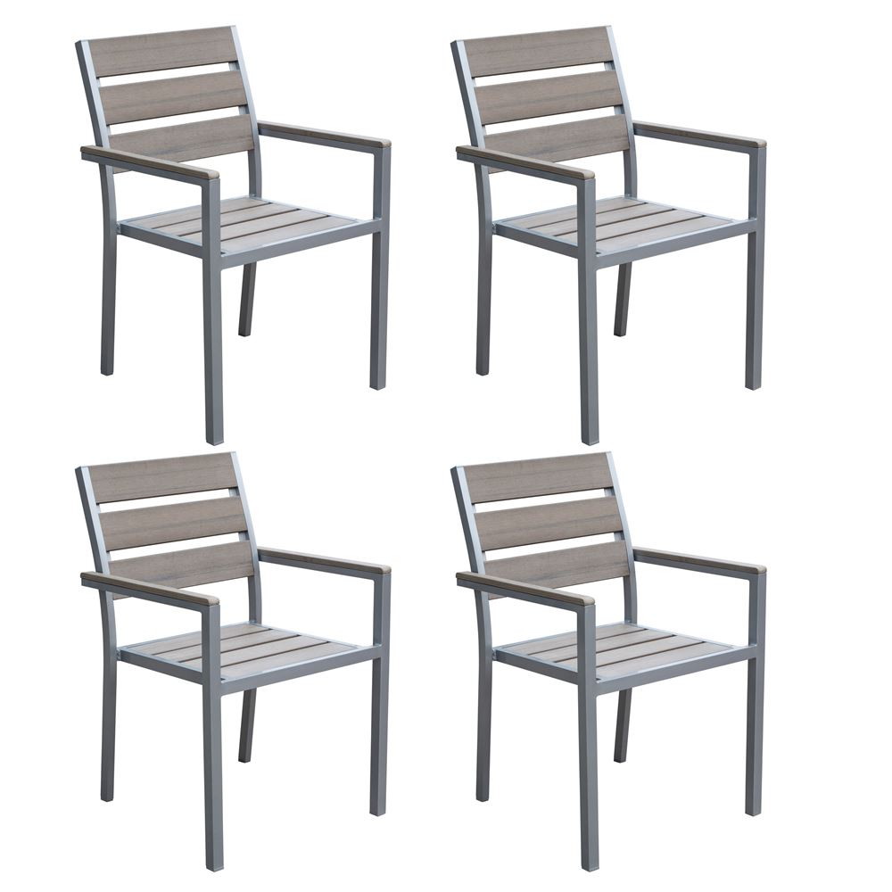 Image of CorLiving Gallant Set of 4 Grey Sun Bleached Outdoor Dining Chairs