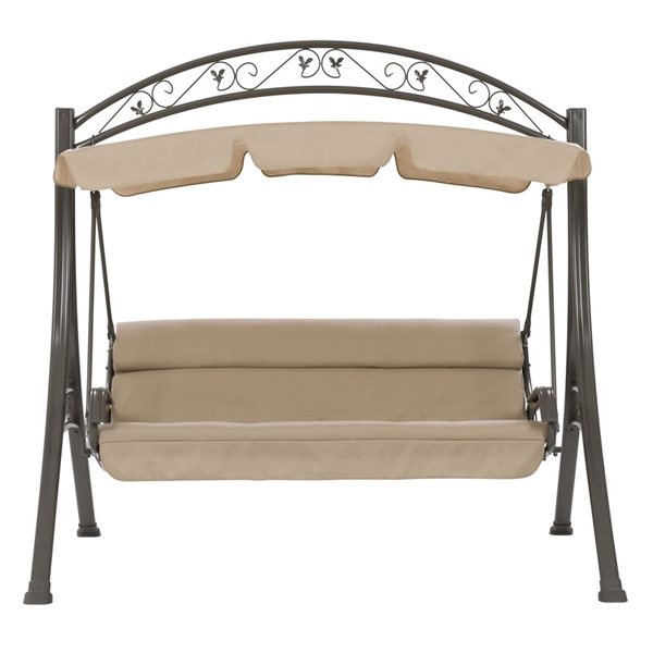 Beige Patio Swing With Arched Canopy, Patio Swing Cushions Replacement 3 Seater Canada