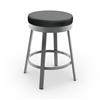 Amisco Clock 26-in Swivel Counter Stool - Black Faux Leather - Glossy Grey Metal