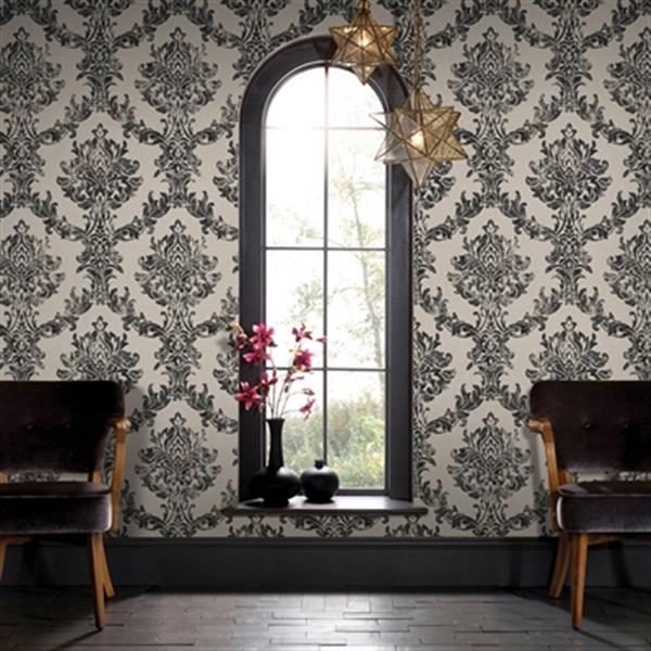 Graham & Brown Surface 56 sq ft Charcoal/Gold Opal Damask Unpasted Wallpaper  | Lowe's Canada