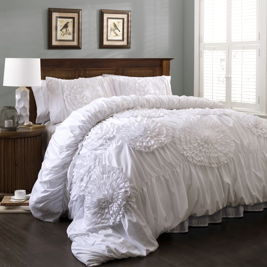 3 Piece White Queen Comforter Set, King Bed Bedding Ideas