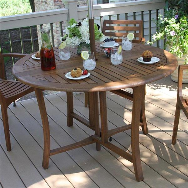 Outdoor Interiors Round Extendable, Patio Dining Table With Umbrella Hole Canada