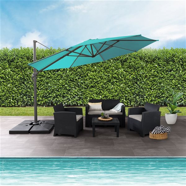 Corliving Deluxe Offset Patio Umbrella, Turquoise Outdoor Umbrella