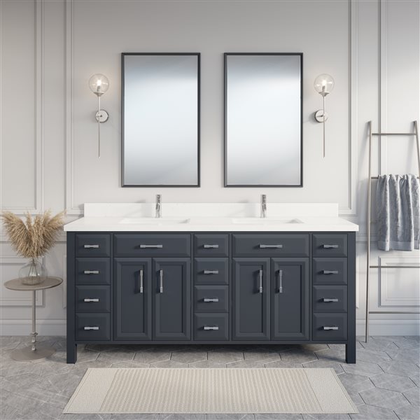 anything Puzzled Rouse Spa Bathe Calumet 75-in Double Sink Gray Bathroom Vanity with Engineered  Stone Top | Lowe's Canada