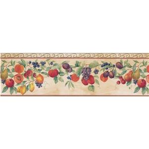 Size:7 by 5 yards Beige/Grey/Multi-Color Roll 15 X 7 RetroArt Colorful Fruits And Berries On Vine Beige Grey Wallpaper Border Retro Design 