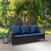 CorLiving Rattan Patio Sofa - Charcoal Grey / Blue Cushions - 76""