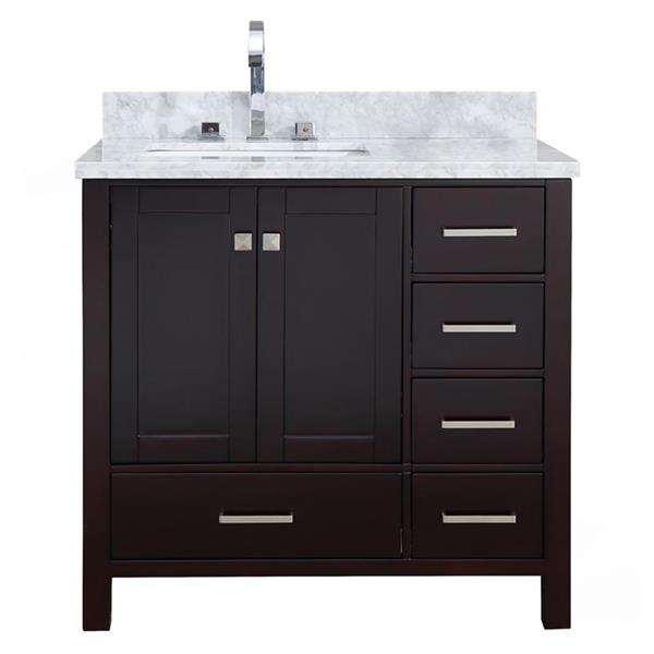 Ariel Left Offset Single Rectangle Sink Vanity 37 In Espresso Lowe S Canada - Bathroom Vanity With Rectangle Sink