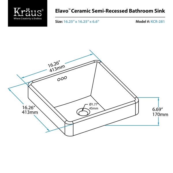 Kraus Elavo Square Drop In Bathroom Sink 16 25 White Ceramic Lowe S Canada - Elavo Square Drop In Bathroom Sink With Overflow