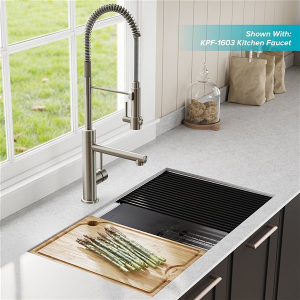 butterfly Supplement Elastic Kraus Kore Undermount Workstation Kitchen Sink - Double Equal Bowl - 33-in  - Stainless Steel | Lowe's Canada