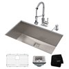 Kraus Pax Undermount Sink with Chrome Faucet -Single Bowl-31.5-in-Stainless Steel