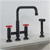Kraus Urbix Industrial Matte Black/Red 2-handle Deck Mount Bridge Kitchen Faucet