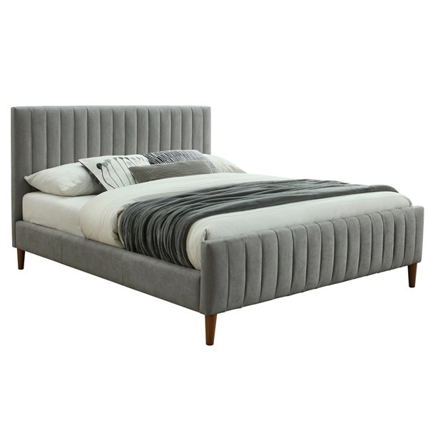 Nspire Upholstered Platform Bed Light, Queen Gray Tufted Headboard And Footboard