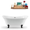 Streamline 32W x 60L Glossy White Acrylic Clawfoot Bathtub with Matte Black Feet and Center Drain with Tray