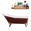 Streamline 30W x 66L Glossy Red Cast Iron Clawfoot Bathtub with Polished Gold Feet and Reversible Drain with Tray