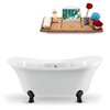 Streamline 32W x 60L Glossy White Acrylic Clawfoot Bathtub with Matte Black Feet and Center Drain with Tray