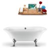 Streamline 34W x 68L Glossy White Acrylic Clawfoot Bathtub with Polished Chrome Feet and Center Drain with Tray
