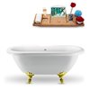 Streamline 29W x 67L Glossy White Acrylic Clawfoot Bathtub with Polished Gold Feet and Reversible Drain with Tray
